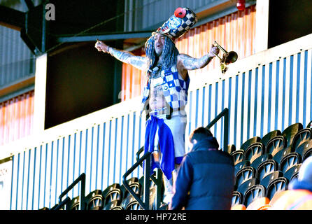 Portsmouth fan John Portsmouth Football Club Westwood during the Sky Bet League 2 match between Barnet and Portsmouth at The Hive Stadium in London. February 18, 2017. Editorial use only. No merchandising. For Football images FA and Premier League restrictions apply inc. no internet/mobile usage without FAPL license - for details contact Football Dataco Stock Photo