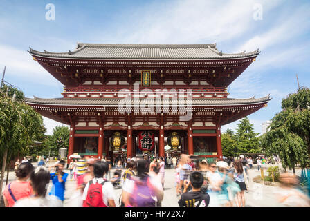 TOKYO, JAPAN - AUGUST 24, 2015: People, captured with blurred motion, visit the famous Senso-ji Buddhist temple in Asakusa historic district of Tokyo, Stock Photo
