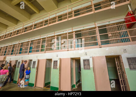 San Francisco, California, United States - August 14, 2016: Alcatraz special cells for solitary confinement, The Hole , punishment for inmates serving Stock Photo