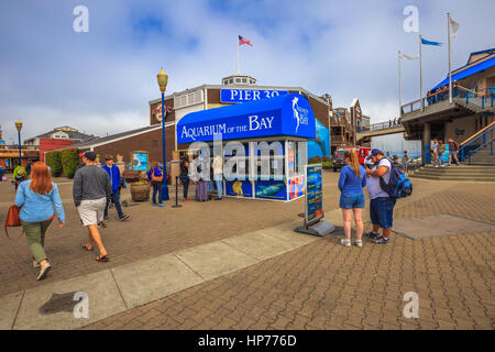 San Francisco, California, United States - August 14, 2016: Aquarium of the Bay, a popular attraction, between Embarcadero and Pier 39. Leisure, holid Stock Photo