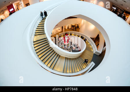 Spiral staircase in Museum of Liverpool on Liverpool's historic waterfront, UK (taken with fish eye lens) Stock Photo