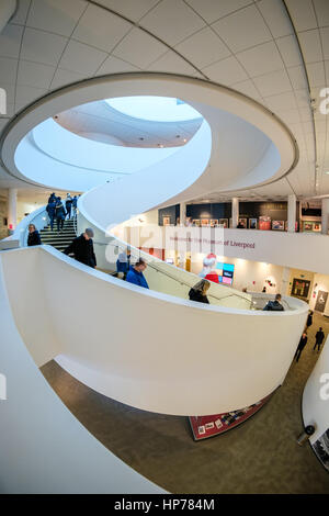 Spiral staircase in Museum of Liverpool on Liverpool's historic waterfront, UK (taken with fish eye lens) Stock Photo