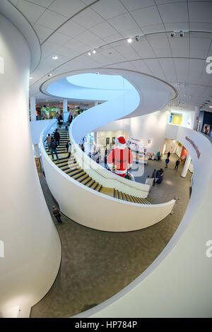 Spiral staircase in Museum of Liverpool on Liverpool's historic waterfront, UK (taken with fish eye lens) Stock Photo