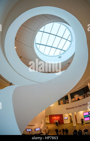 Spiral staircase in Museum of Liverpool on Liverpool's historic waterfront, UK (taken with fish eye lens) Stock Photo