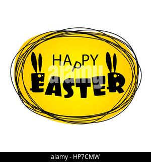 Greeting Happy Easter from ugly monsters funny rabbits. Lettering Easter. Silhouette of Bunny with long ears. Funny party invitation. Congratulations. Stock Vector