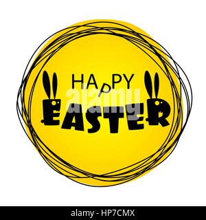 Lettering Easter. Greeting Happy Easter from ugly monsters funny rabbits. Silhouette of Bunny with long ears. Funny party invitation. Congratulations. Stock Vector