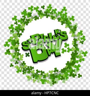 Lettering funny comic font St Patrick Day. Vector illustration background. Material frame border shadow. Comic speech phrase. Comic text sound effects Stock Vector