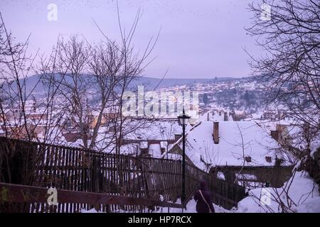 The Medieval Town of Sighisoara, Romania,an UNESCO Heritage Site, known for being being connected to 'Vlad Dracula The Impaler', the son of Draculea. Stock Photo