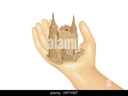 Castle on the hand isolated on white background Stock Vector