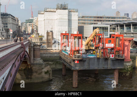 Construction work on the Thames Tideway Tunnel, Blackfriars Bridge, London, UK Stock Photo