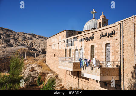 A before the war Maalula Maalula, Syria - May 09, 2010: Buildings of monastery Takla near Damascus, Syria Stock Photo