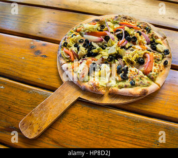 Vegetable Pizza on Peel Stock Photo