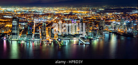 Aerial Jersey City panorama by night Stock Photo