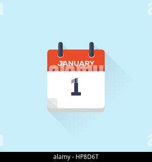 1. january flat style calendar, vector illustration Stock Vector