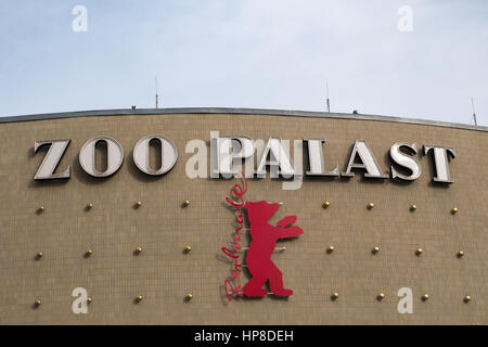 Berlin, Germany - February 19, 2017: The logo of the Berlinale (Berlin International Film Festival) on the facade of the Zoo Palast cinema.