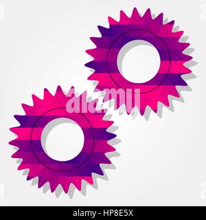 Gear with a colored triangles forming a gradient, purple to pink. Stock Vector