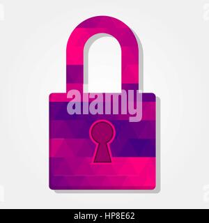 Padlock with a colored triangles forming a gradient, purple to pink. Stock Vector
