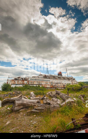 The Duke of Lancaster also known as the Fun Ship docked and aground at Holywell north Wales. Stock Photo