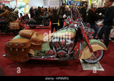 London, UK. 19th Feb, 2017. The Carole Nash MCN Motorcycle Show 2017 had 22 of the world's leading manufacturers and the very best in new Motorbikes, as well the girls and clothing and accessories for riders. Credit: Paul Quezada-Neiman/Alamy Live News Stock Photo