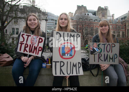 London UK. 20th February 2017. Protesters gather in Parliament Square to defend migrants against US President Donald trump upcoming state visit to the United Kingdom Credit: amer ghazzal/Alamy Live News Stock Photo