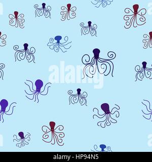 abstract vector underwater seamless background with octopuses Stock Vector