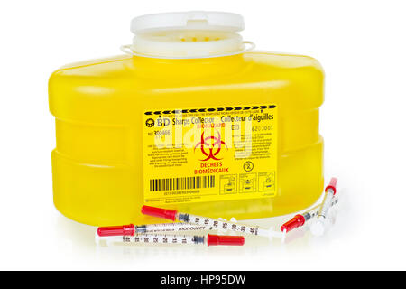 Sharps Collector, Medical Syringes, Scalpels, Supplies Disposal Container Stock Photo