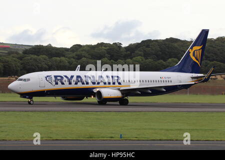 EI-DHY, a Boeing 737-8AS operated by Ryanair, at Prestwick International Airport in Ayrshire. Stock Photo