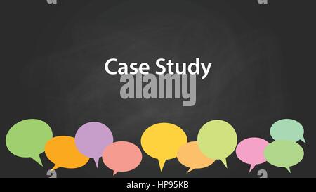 case study concept illustration white text with colourful callouts and black background vector Stock Vector