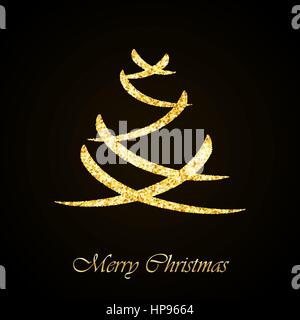 Vector Christmas tree gold glitter greeting card background Stock Vector