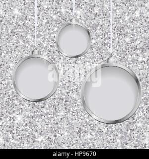 Silver Glitter Christmas Background with Abstract Cut Balls, vector illustration. Stock Vector