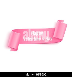 Vector 3d Pink Curved Paper Banner with Happy Valentines Day Text Stock Vector