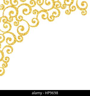 Vector gold glitter swirl pattern, golden sparkles on white background, vip design template Stock Vector