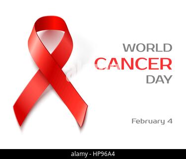 Awareness World Cancer Day background with red ribbon, vector illustration Stock Vector