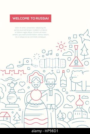 Welcome to Russia - line design brochure poster template A4 Stock Vector