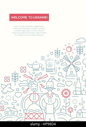 Welcome to Ukraine- line design brochure poster template A4 Stock Vector