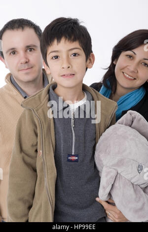 Model released , Familienportrait, Vater, Mutter und Sohn, 8 - family portrait Stock Photo