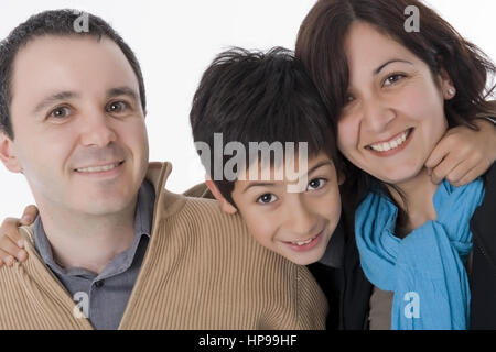 Model released , Familienportrait, Vater, Mutter und Sohn, 8 - family portrait Stock Photo