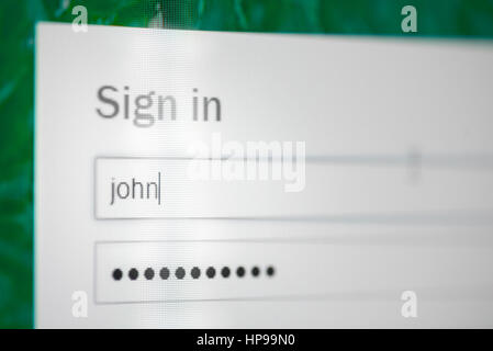Sign in window on computer screen ready to log in. Security concept Stock Photo