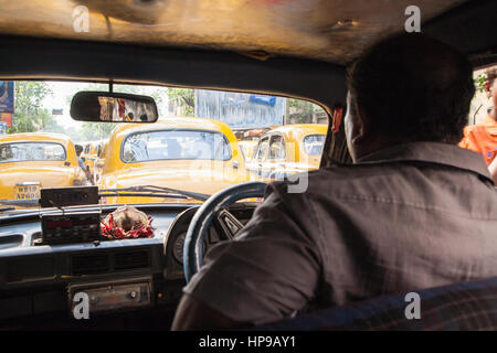 Inside,interior,of,Yellow,taxi,Ambassador,car,Kolkata,Calcutta,West,Bengal,West Bengal,India,Indian,Asia,Asian, Stock Photo