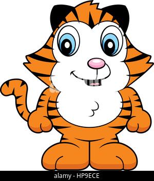 A cartoon baby tiger cub smiling and happy. Stock Vector