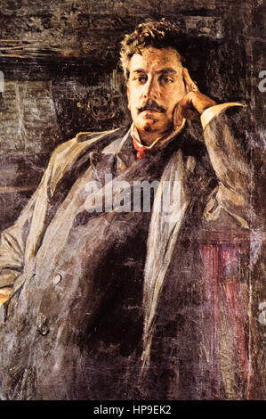 Reproduction of the portrait of Giacomo Puccini made by luigi de servi,'900 Stock Photo