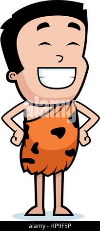 A happy cartoon caveman boy standing and smiling. Stock Vector