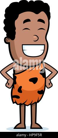 A happy cartoon caveman boy standing and smiling. Stock Vector