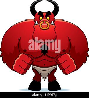 A big cartoon red devil with horns standing. Stock Vector