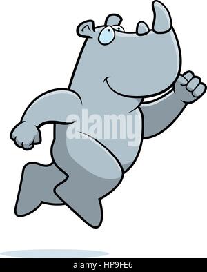 A happy cartoon rhino jumping and smiling. Stock Vector