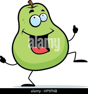 A happy cartoon pear dancing and smiling. Stock Vector