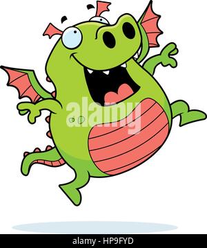 A happy cartoon dragon jumping and smiling. Stock Vector