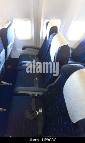Top view of blue empty airplane seats Stock Photo