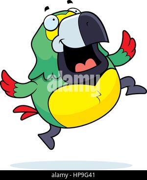 A happy cartoon parrot jumping and smiling. Stock Vector