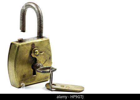 Antique brass padlock isolated on a white background Stock Photo - Alamy